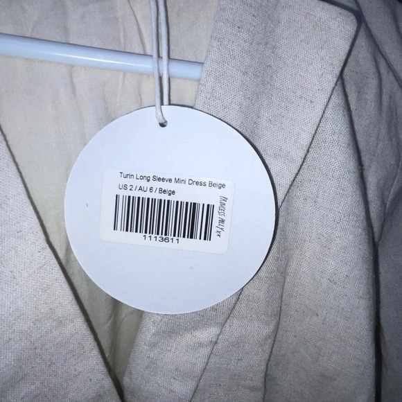 Princess Polly Turin Long Sleeve Belted Mini Dress Beige Size 2 Preppy Office - Picture 5 of 10